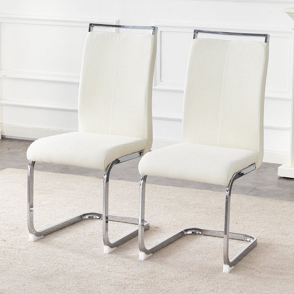 English Elm Luxury Dining Chairs Set Of 2 - Elegant Grainy Fabric & Silver Metal Legs For Stylish Comfort W1151P324770