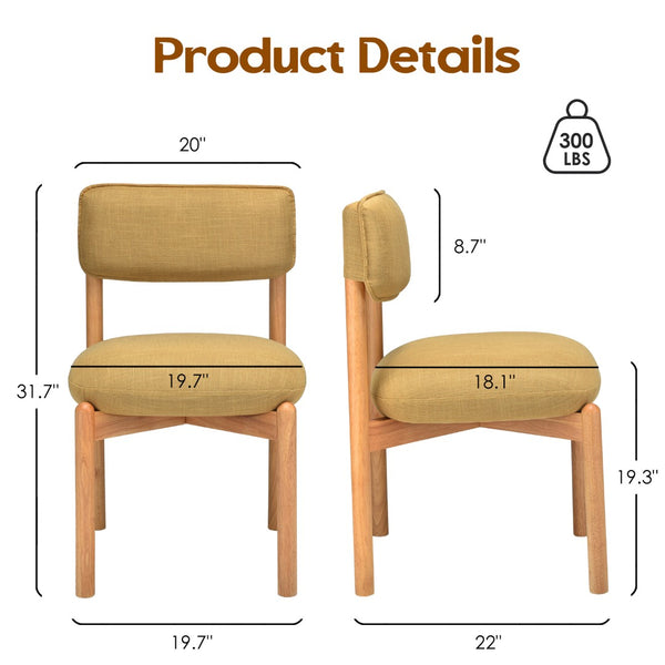 English Elm Modern Linen Upholstered Dining Chair Set Solid Wood Cross Base Removable Back Yellow T3623P466015