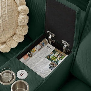 English Elm 120" Modular Corduroy Sectional Sofa Bed with Storage, U-Shaped 4-Seater, Cup Holders & Console Green W1359S00011