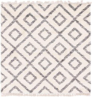 Unique Loom Hygge Shag Diamond Machine Made Geometric Rug Ivory, Gray 8' 0" x 8' 0"