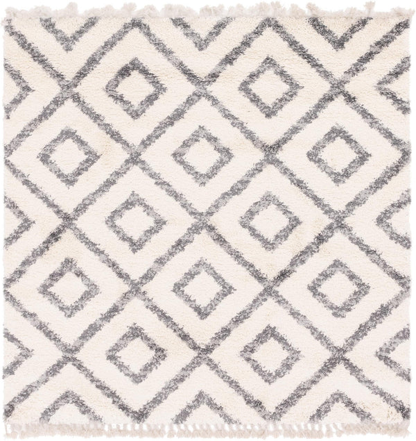 Unique Loom Hygge Shag Diamond Machine Made Geometric Rug Ivory, Gray 8' 0" x 8' 0"