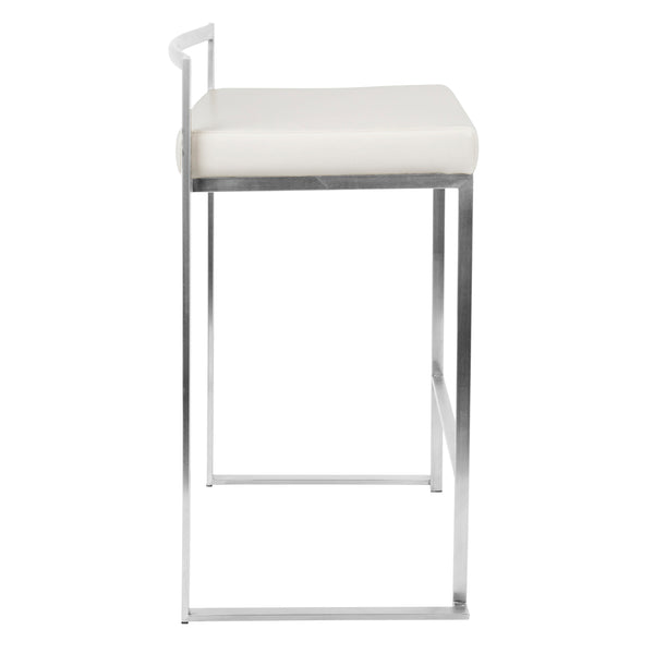 English Elm Fuji Contemporary Stackable Counter Stool by LumiSource with Padded Faux Leather Seat for Comfort White B202P222351