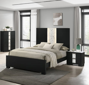 English Elm Contemporary Upholstered Queen Bed with Tufted Arched Headboard, Adjustable Height, Linen-Like Fabric Black,White 66 L x 49 W x 7 H B011S01498