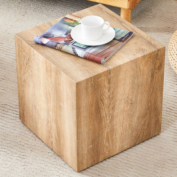 English Elm Elevate Any Room with a Cube Mdf Side Table Featuring Light Wood Grain Texture W1151P187996