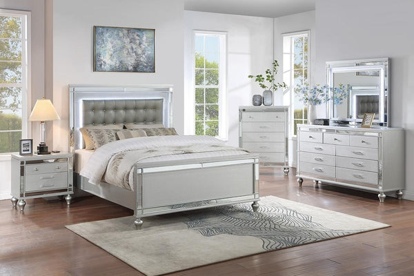 English Elm Glam Silver Five Drawer Chest with Snakeskin Embossed Fronts and Sculptural Gourd Legs B011P448867