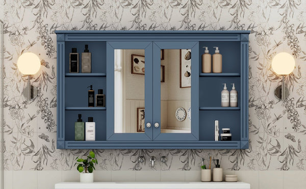 English Elm 47 Inch Wall Mounted Medicine Cabinet with Mirror Open Shelving and Adjustable Storage N710P363550C