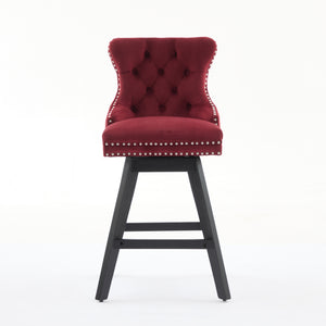 English Elm Swivel Velvet Barstools with Tufted Back Support, 360° Rotation, Foam & Spring Cushion, Sturdy Wooden Frame WINE RED W1143P369088