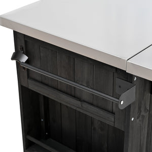 English Elm Outdoor Kitchen Island Solid Fir Wood with Foldable Stainless Top, Ample Storage, Wheels, Opener Black N719P246553B