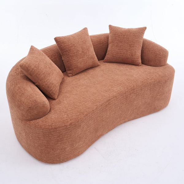 English Elm LY-025S Curved Loveseat Sofa Compact 65" chenille upholstery, 30D foam with spring core, 300lb capacity, 3 pillows, apartment-friendly Coral W2231P292947