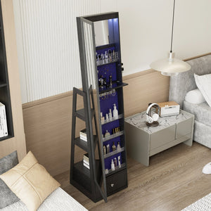 English Elm 360°swivel Jewelry Armoire with Led Lit Interior Full Length Mirror and Locking Drawers W3406P411294