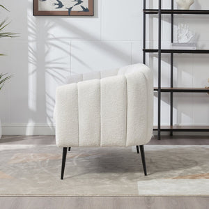 English Elm 50.2'' Channel Tufted Chenille Settee Compact Two Seat Sofa with Metal Legs Ivory W3118P397104