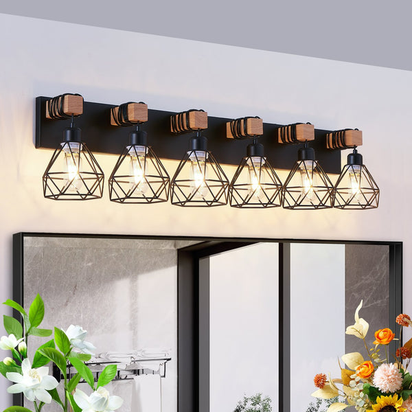 English Elm 38" Modern 6-Light LED Vanity Light with Square Acrylic Shades, Moisture-Proof Wall Fixture for Bathroom Mirror Black W2312P374933