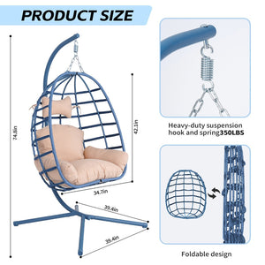 English Elm Egg Hanging Chair with Stand Pe Rattan Swing Seat Washable Cushion Patio Bedroom T5880P497434