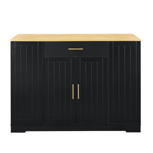 English Elm 53 Kitchen Island 53.2" x 20.9" Black & Oak Breakfast Bar with Trash Can Storage, Drawer, Shelves W1820S00008