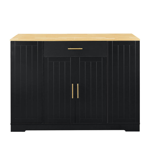 English Elm 53 Kitchen Island 53.2" x 20.9" Black & Oak Breakfast Bar with Trash Can Storage, Drawer, Shelves W1820S00008