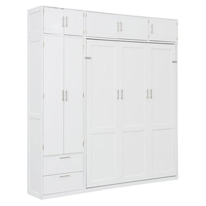 English Elm Queen Murphy Bed with Integrated Desk Cabinet Shelves Space Saving Studio Solution White N708S00022K-3