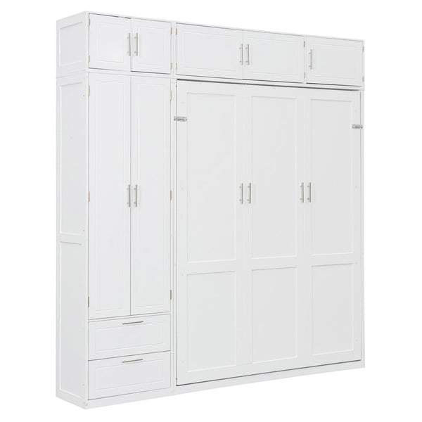 English Elm Queen Murphy Bed with Integrated Desk Cabinet Shelves Space Saving Studio Solution White N708S00022K-2