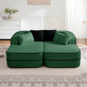 English Elm 77.2" Teddy Fabric Modular Sectional Sofa with Plush 32D Sponge, No Assembly, Cloud Comfort Green W714S01424