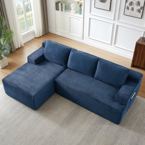 English Elm L-Shaped Cloud Sectional Sofa - Luxurious Blue Corduroy, No Assembly, Compact Comfort For Modern Living W2339P409426