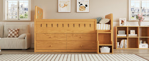 English Elm Wooden Full Bed Frame with Led Headboard Four Storage Drawers and Ladder Shelf Wood N7090004028D