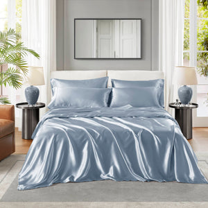 English Elm 6 Luxury Queen Sheet Set Satin 100% Polyester 90GSM Smooth Wrinkle-Resistant Deep Pocket Bedding Blue 11.81 L x 9.84 W x 3.94 H B035P319701