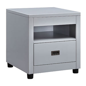 English Elm Dove Grey Storage End Table with Dovetail Drawer, Top Compartment & Round Legs for Durable Style B062P189192