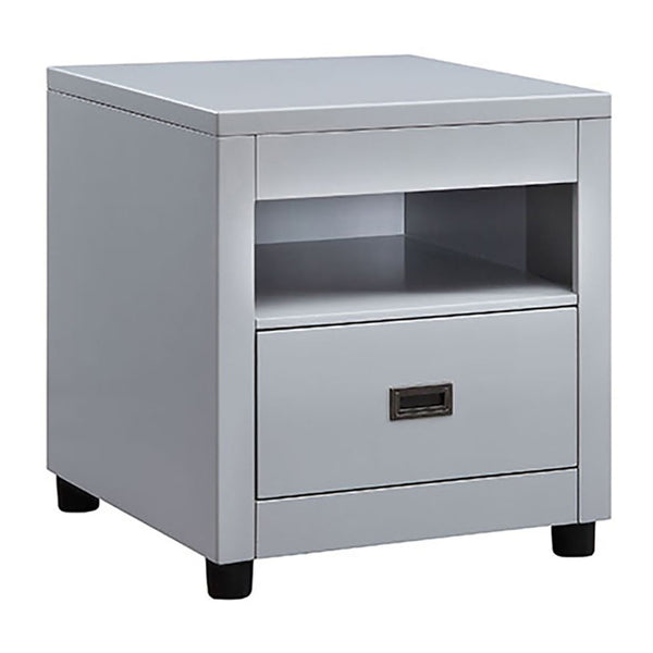 English Elm Dove Grey Storage End Table with Dovetail Drawer, Top Compartment & Round Legs for Durable Style B062P189192