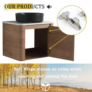 English Elm 60'' Wall-Mounted Bathroom Vanity With Elegant Ceramic Art Sink & Soft-Close Door For Modern Spaces W999S00411