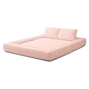 English Elm 81'' Corduroy Floor Sofa Convertible Loveseat Futon Sleeper with Foam Fill and Pillows Light Pink W1117P459735