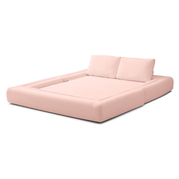 English Elm 81'' Corduroy Floor Sofa Convertible Loveseat Futon Sleeper with Foam Fill and Pillows Light Pink W1117P459735