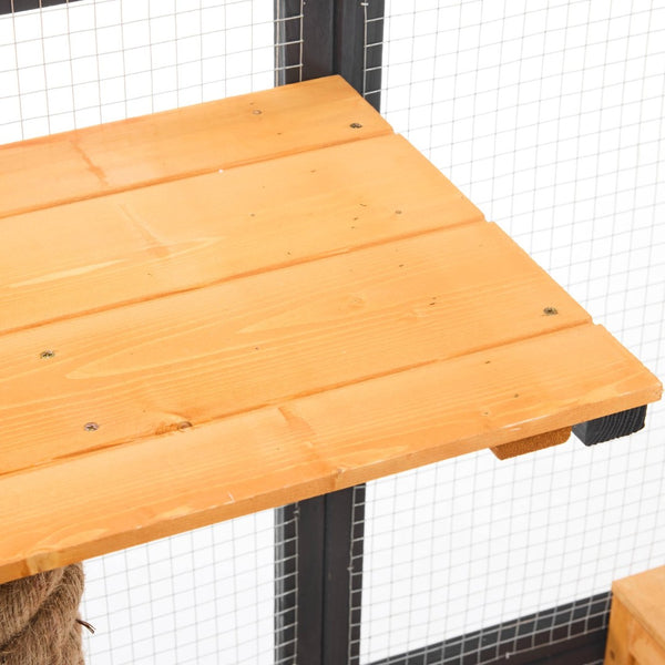 English Elm Outdoor Pine Wood Catio Enclosure with Platforms Condos and Walk-in Access for Cats N719P283198B