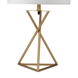 English Elm 26.25" Ester Mid-Century Metal Table Lamp, Hourglass Triangular Base, Matte Gold Finish, Rotary Switch, 68" Cord B072116091