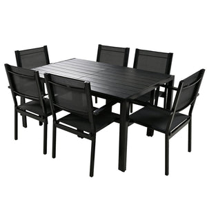 English Elm U-Style Steel Outdoor Table and Chair Set for Patio Balcony Backyard — Durable 7-Piece, Heavy-Duty Seats Black WY000401AAB