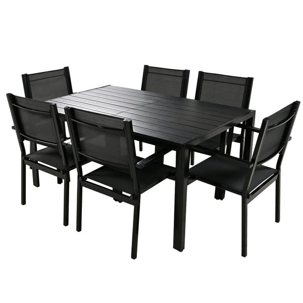 English Elm U-Style Steel Outdoor Table and Chair Set for Patio Balcony Backyard — Durable 7-Piece, Heavy-Duty Seats Black WY000401AAB