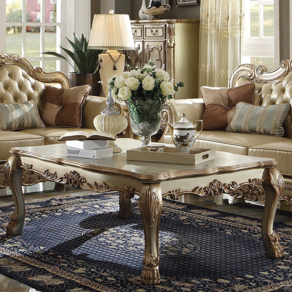 English Elm Gold Patina and Bone Square End Table with Oversized Claw Legs, Elegant Compact Accent for Living Rooms B062P209073