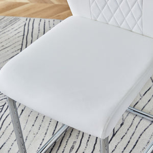 English Elm Table Set With Black Marble-Patterned Top & Stainless Steel Legs, 6 White Pu Chairs For Elegance W1151S01958-GIGA