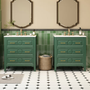 English Elm 60'' Freestanding Bathroom Vanity With Ceramic Sink, Charming Green Finish & Ample Storage Space N710SS00003F