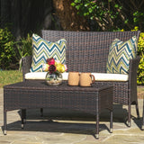 Christopher Knight Home® Outdoor Wicker Loveseat and Table Set with Water-Resistant Cushions for Stylish Patio Comfort