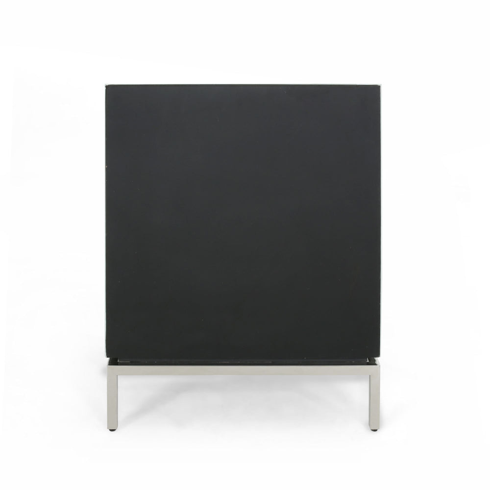 English Elm Christopher Knight Home® - Modern White End Table Nightstand with 2 Drawers, Mirrored Silver Trim & Legs, Compact Glass Bedside 65936.00