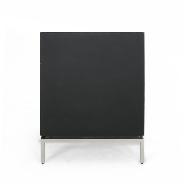 English Elm Christopher Knight Home® - Modern White End Table Nightstand with 2 Drawers, Mirrored Silver Trim & Legs, Compact Glass Bedside 65936.00