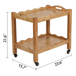 English Elm Solid Rubberwood Two Tier Rolling Table with Locking Casters for Modern Living W3040P455688