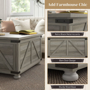 English Elm HOMCOM Farmhouse Coffee Table with Flip Lift Top and Hidden Storage, Square Center Table, Rustic Charm Gray W2225P217440
