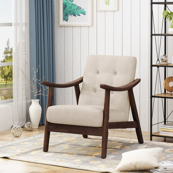 English Elm Christopher Knight Home® - Mid-Century Tufted Accent Chair with Bent-Wood Arms, Polyester Upholstery, Retro Elegance for Living Room Beige 63831.00BGE