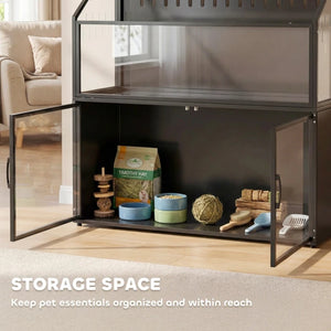 English Elm Small Pet Habitat Two-tier Steel Acrylic Enclosure with Built-in Storage Cabinet T3971P500489