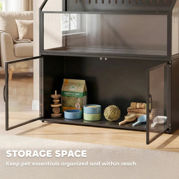 English Elm Small Pet Habitat Two-tier Steel Acrylic Enclosure with Built-in Storage Cabinet T3971P500489