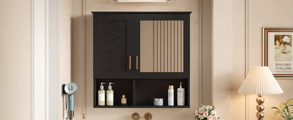 English Elm 2-in-1 Matte Wall Mounted Medicine Cabinet Soft Close Mirror Storage for Bathroom Vanity Black N710P389456B