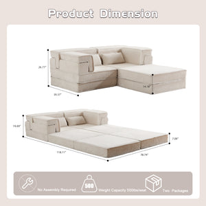 English Elm Compression Modular Mahjong Sofa Bed - Cozy Convertibility, Soft Circle Fleece, No Assembly, White W3723S00027