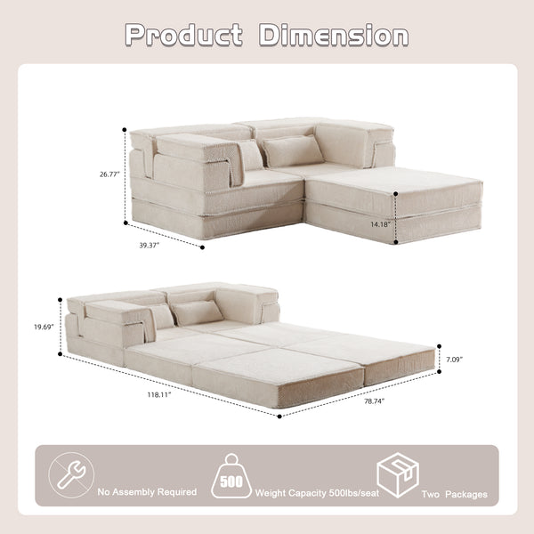 English Elm Compression Modular Mahjong Sofa Bed - Cozy Convertibility, Soft Circle Fleece, No Assembly, White W3723S00027