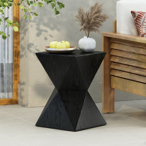 English Elm 14.25" Concrete Hourglass Outdoor Side Table Matte Black Hand Painted Patio Accent N767P192080B