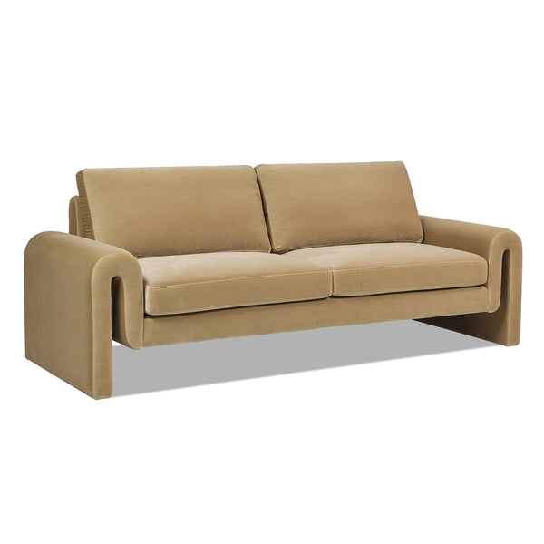 English Elm Jennifer Taylor Home - Mason 85" Arched Arm Sofa in Camel Beige Performance Velvet — 30K Double Rub, Pet-Friendly, Removable Covers B2719P238352